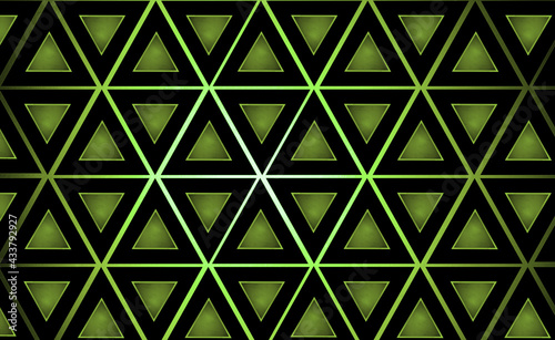 2D texture of triangles. Green-black triangular back. Repeating