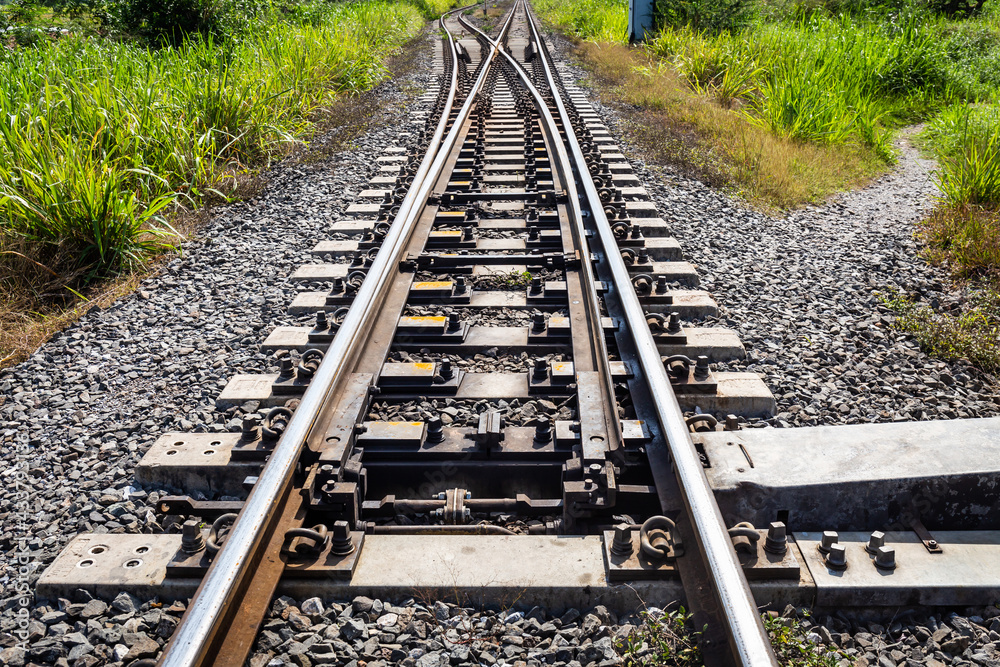 Railroad intersections with alternating machines in countryside Thailand Railroad intersections with alternating machines in countryside Thailand