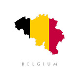 Belgium map flag Vector illustration. Symbol, poster, banner Belgium. Map of Belgium with the decoration of the national flag. Country shape outlined and filled with the flag of Belgium