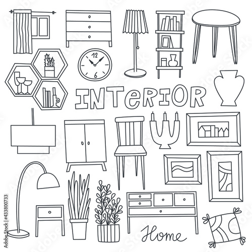 Doodle interior vector illustration, ideal for print, web