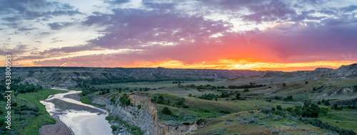 Sunset at Wind Canyon Trail Overlook of the Little Missouri River in the Theodore Roosevelt National Park - South Unit - near Medora, North Dakota photo