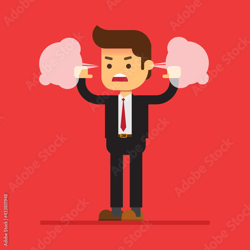 Angry businessman flushed with rage and a steam comes out of his ears