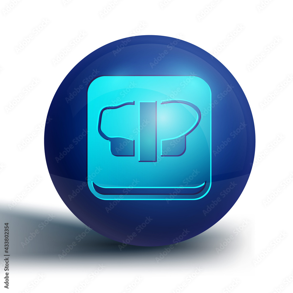 Blue Sushi on cutting board icon isolated on white background. Asian food sushi on wooden board. Blue circle button. Vector Blue Sushi on cutting board icon isolated on white background. Asian food sushi on wooden board. Blue circle button. Vector