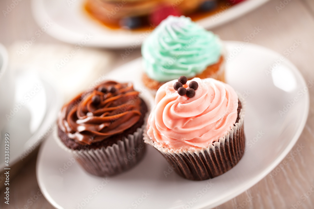 Selection of Colored Cupcakes on a Plate. High quality photo. Selection of Colored Cupcakes on a Plate. High quality photo.