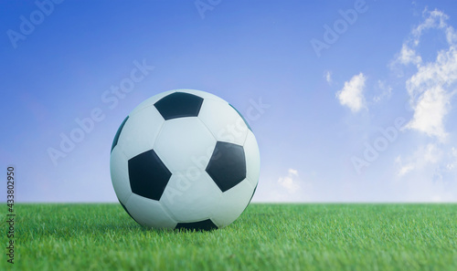 football on grass on blue sky background © thekopmylife
