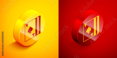 Free Download Isometric Deck of playing cards icon isolated on orange and red background. Casino gambling. Circle button. Vector - GFXLoad