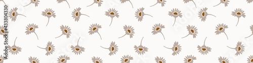Seamless minimalist doodle flower border pattern. Calm earthy color edge banner. Simple modern scandi unisex baby design. Organic childish gender neutral masking tape design. Hand drawn floral trim.