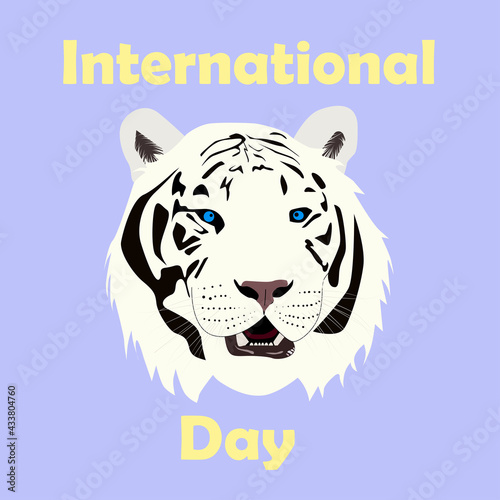 Fototapeta Naklejka Na Ścianę i Meble -  White tiger with blue eyes. International tigers day poster. 