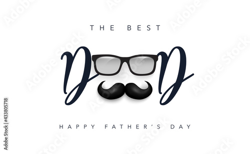 Happy Father's Day greeting background with sunglasses and mustache. Vector illustration banner for sale, promotion, shopping, web, social media.