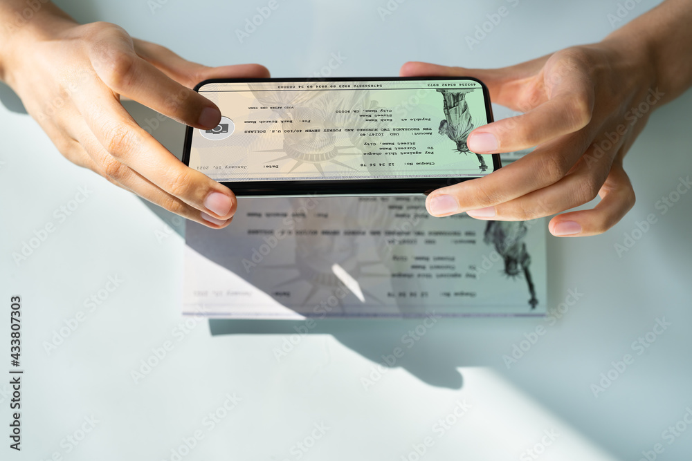 Fototapeta premium Remote Check Deposit Taking Photo