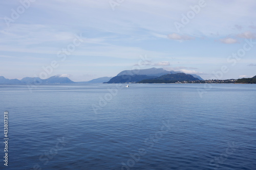 Nordic landscape, view of the sea and mountains, islands and horizon, fjord