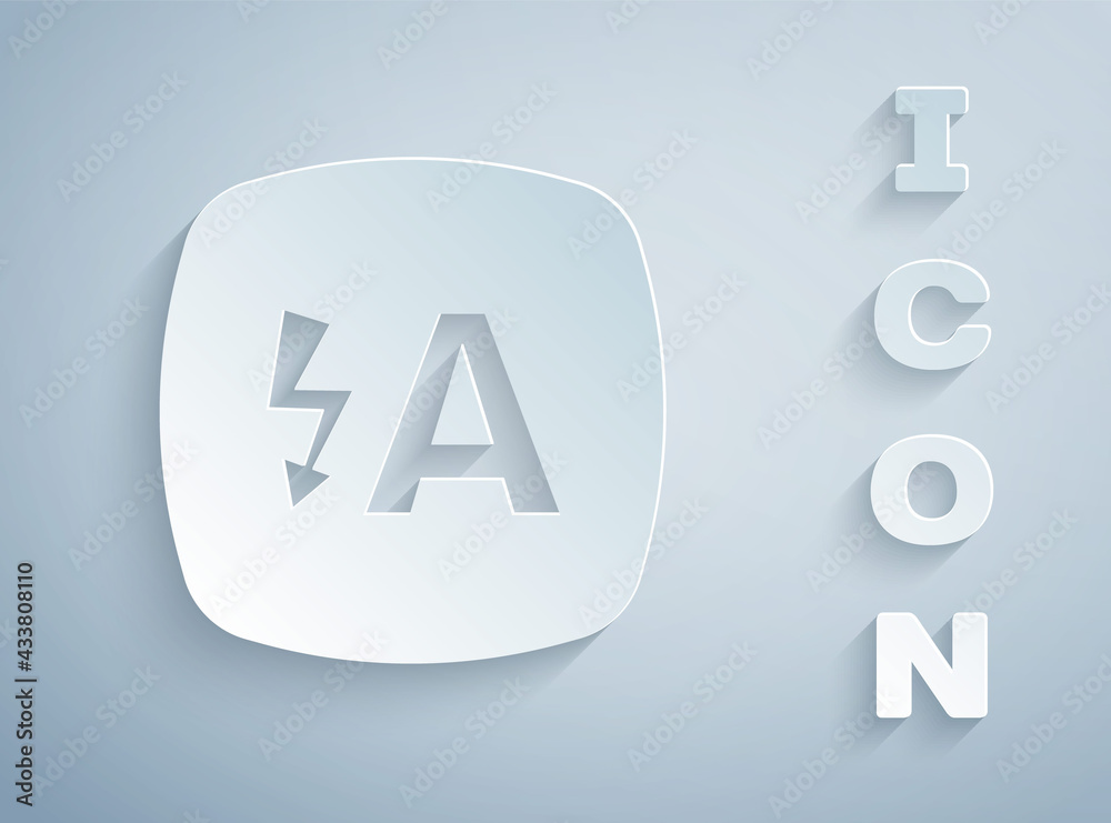 Paper cut Auto flash icon isolated on grey background. Automatic flash. Paper art style. Vector Paper cut Auto flash icon isolated on grey background. Automatic flash. Paper art style. Vector
