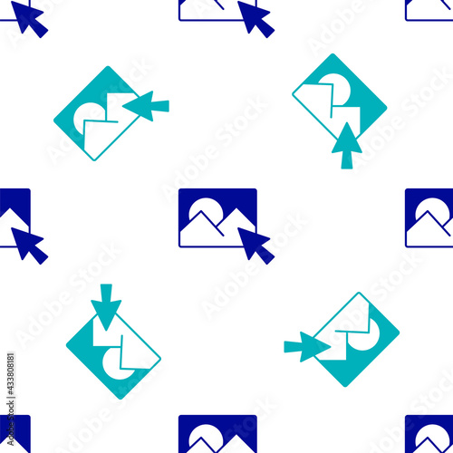 Blue Photo retouching icon isolated seamless pattern on white background. Photographer, photography, retouch icon. Vector