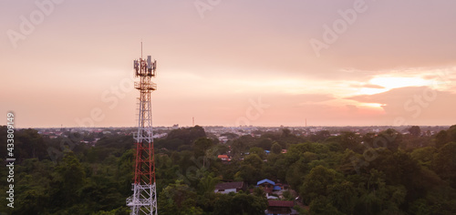 Antenna transmitting internet at Thailand in the evening, beautiful sky.