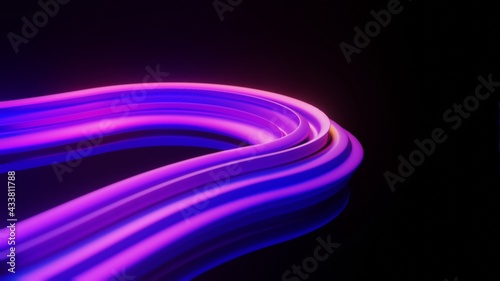 Purple line pattern abstract artistic illustration in black background with focus camera. 3D illustration for background and wallpaper 
