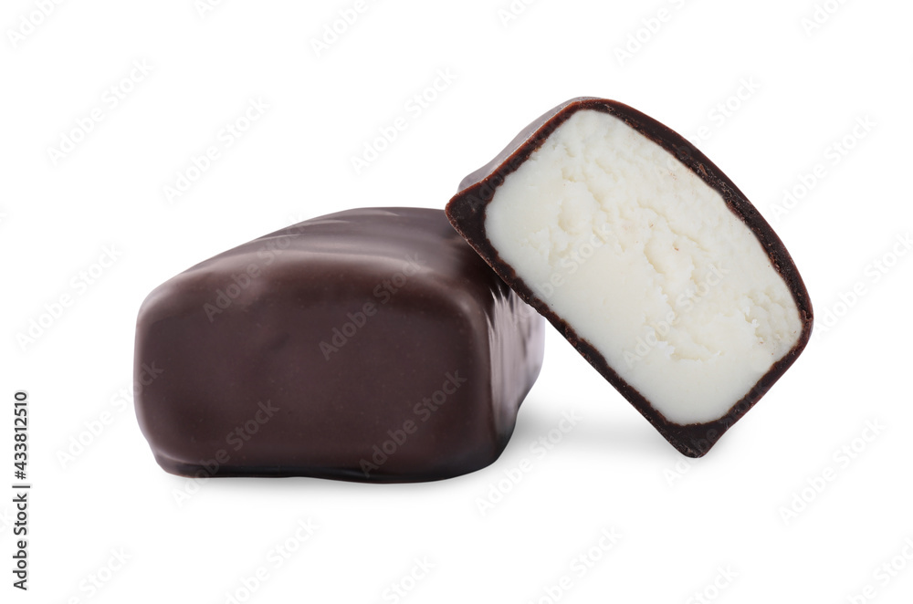 Delicious cut and whole glazed cheeses on white background Delicious cut and whole glazed cheeses on white background