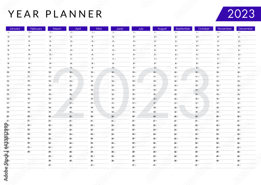 2023 Ultramarine Blue Wall Yearly Planner Calendar Design Template 