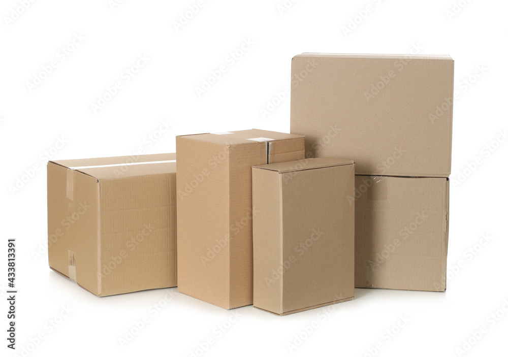 Pile of cardboard boxes on white background Pile of cardboard boxes on white background
