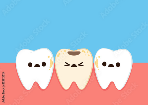 Teeth character design. Teeth cartoon vector. dental equipment vector. Tooth cavity.