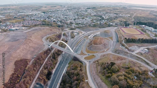 4K Aerial footage of the newly constructed gateway bridge a465 newly built bridge in brynmwar. heads of valley progress photo