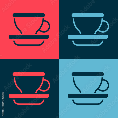 Pop art Coffee cup icon isolated on color background. Tea cup. Hot drink coffee. Vector