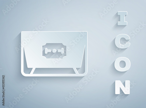 Paper cut Blade razor icon isolated on grey background. Paper art style. Vector