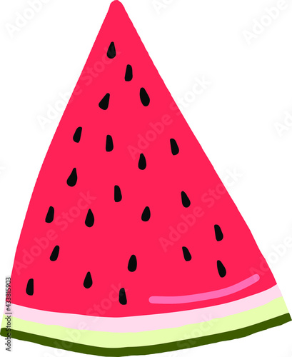 Vector watermelon icon, juicy watermelon slice colored illustration, summer. 