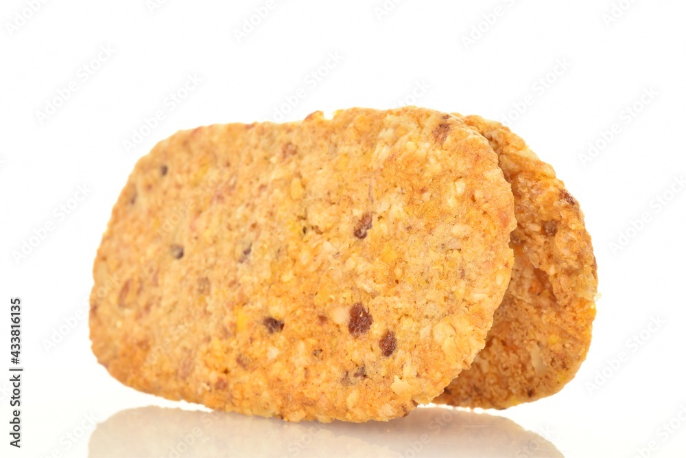 Two cookies with pieces of fruit, close-up, isolated on white. Two cookies with pieces of fruit, close-up, isolated on white.