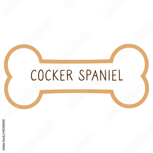 Cute cartoon Cocker Spaniel text on collar dog tag vector clipart. Purebred doggy identification medal for pet id. Domestic dog for pet pooch. 