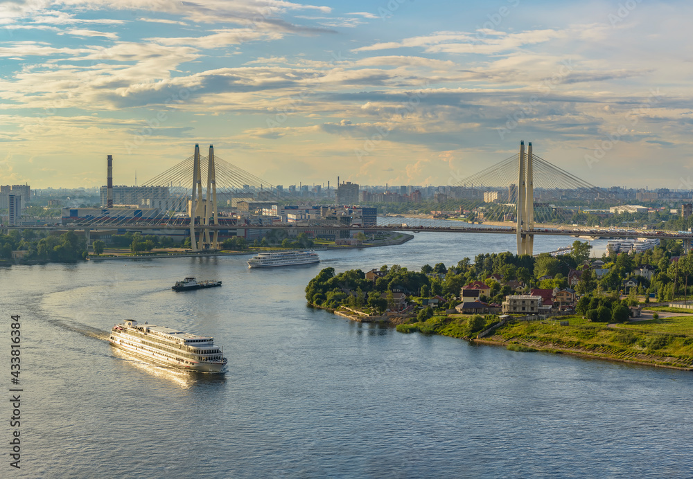 Fototapeta premium Steamers set off on a river cruise to Valaam from St. Petersburg.