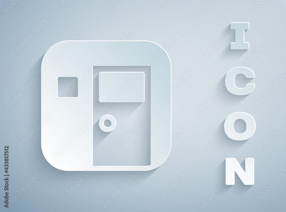 Paper cut School classroom icon isolated on grey background. Back to school concept. Paper art style. Vector Paper cut School classroom icon isolated on grey background. Back to school concept. Paper art style. Vector