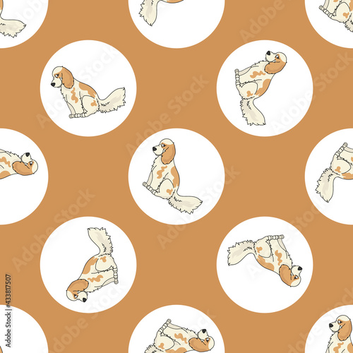 Cute cartoon Cocker Spaniel dog vector clipart. Pedigree kennel doggie breed for kennel club. Purebred domestic puppy training for pet parlor illustration mascot. Isolated canine breed. 
