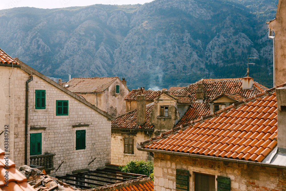 Architecture of beautiful old town Kotor, panoramic view