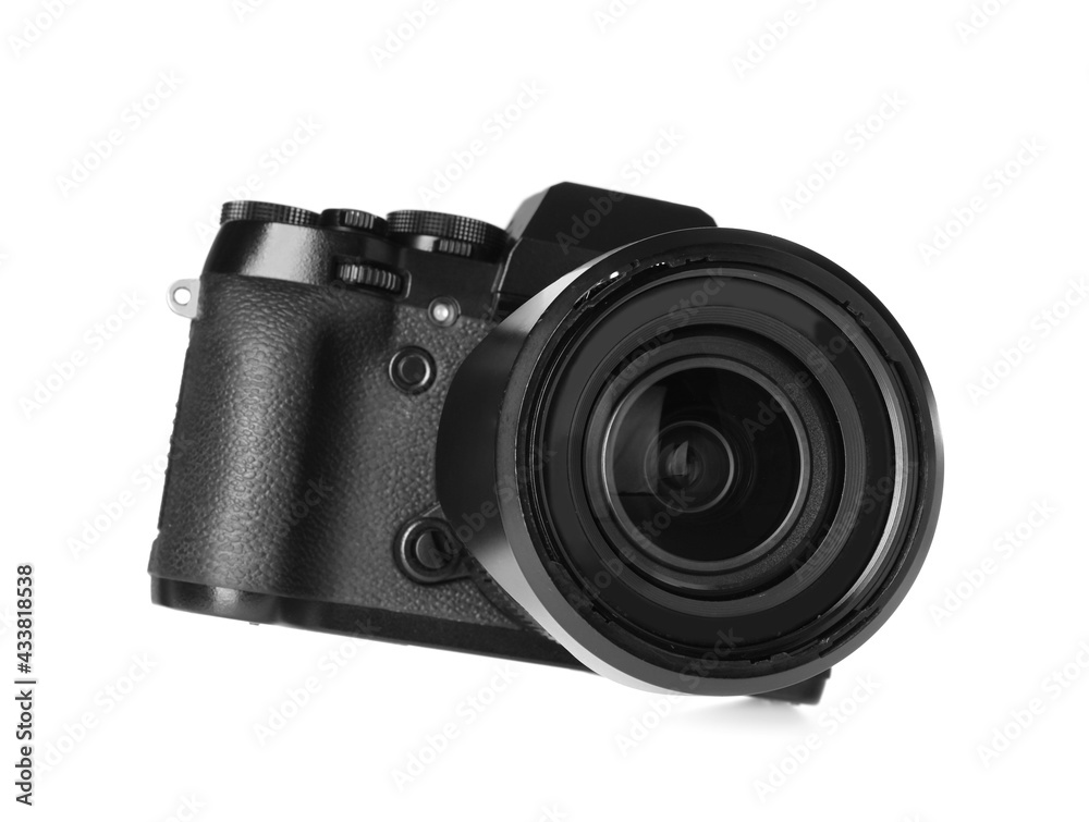 Modern digital camera isolated on white. Photography equipment Modern digital camera isolated on white. Photography equipment