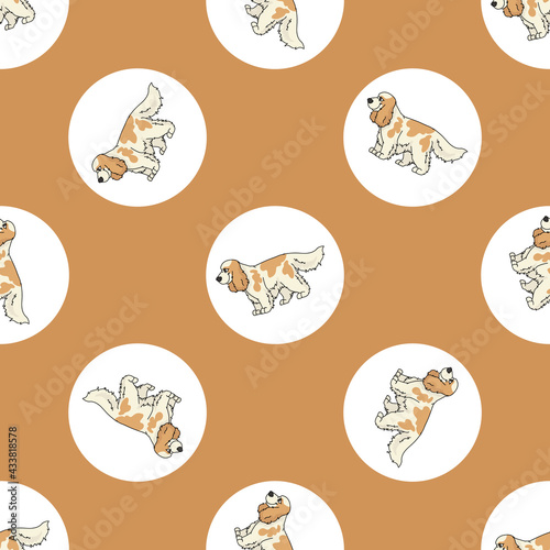 Cute cartoon Cocker Spaniel dog vector clipart. Pedigree kennel doggie breed for kennel club. Purebred domestic puppy training for pet parlor illustration mascot. Isolated canine breed. 