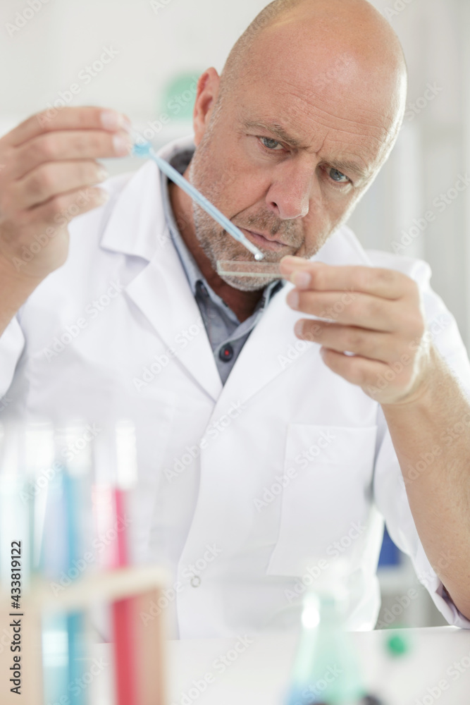 mature biologist working at the laboratory mature biologist working at the laboratory