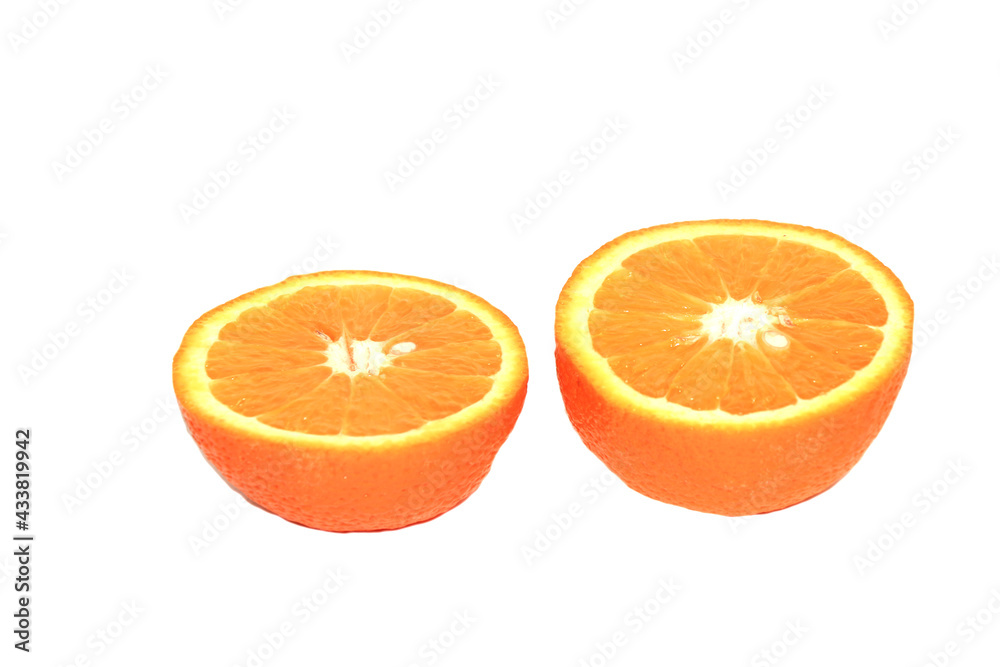 Juicy oranges on a white background. The main fruit for vitamin C and immunity Juicy oranges on a white background. The main fruit for vitamin C and immunity