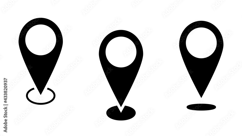 Location icons set in black isolated on white background Location icons set in black isolated on white background