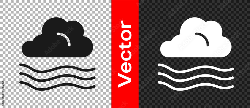 Black Windy weather icon isolated on transparent background. Cloud and wind. Vector