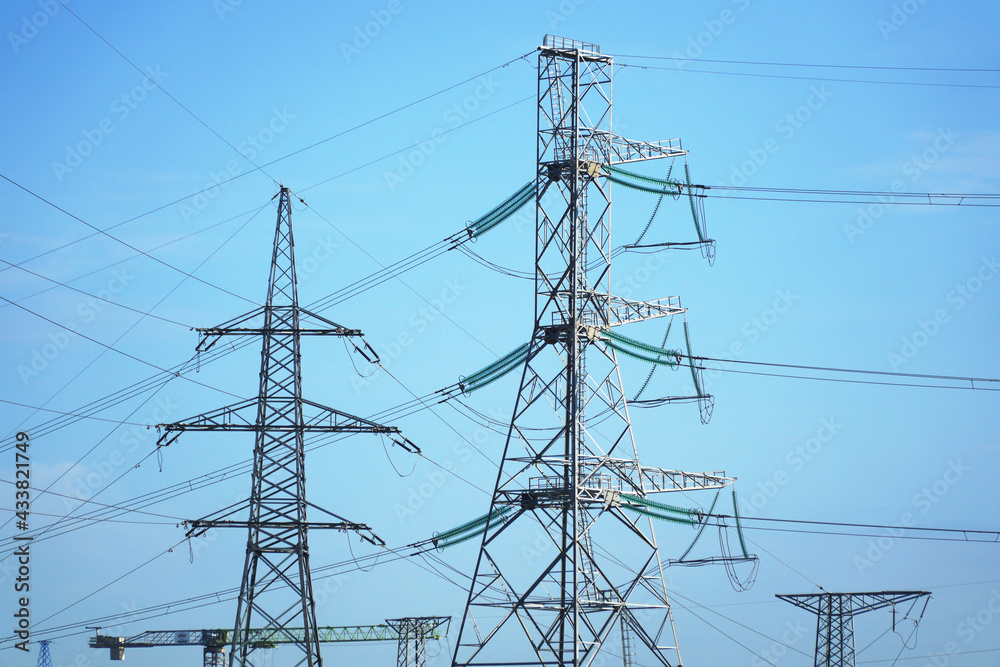 Intersection of power lines with supports and wires. Intersection of power lines with supports and wires.