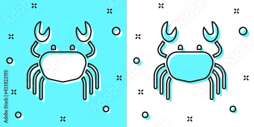 Black line Crab icon isolated on green and white background. Random dynamic shapes. Vector