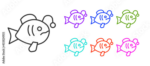 Black line Tropical fish icon isolated on white background. Exotic fish. Set icons colorful. Vector