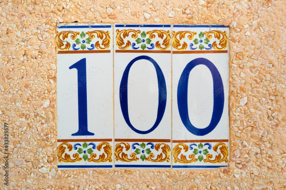 Fototapeta premium 100 (one hundred) tile numbered (door or house number)