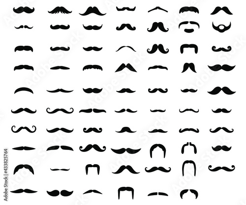Collection of black and white moustache vector. 