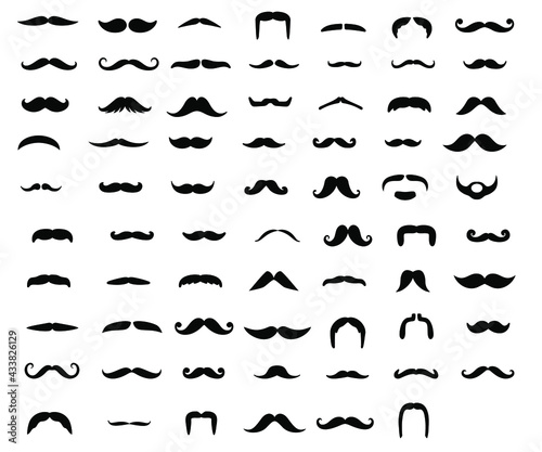 Collection of black and white moustache vector. 