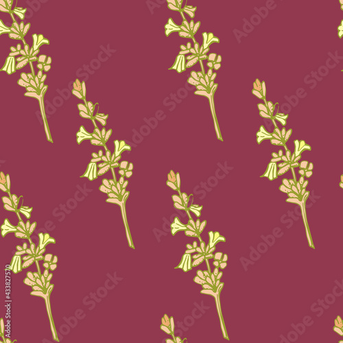 vector illustration seamless pattern yellow grass with small flowers of burgundy background for wallpaper furniture