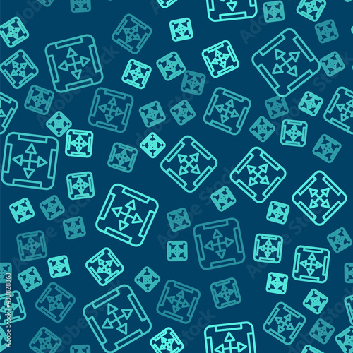 Green line Area measurement icon isolated seamless pattern on blue background. Vector