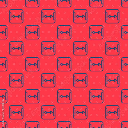Blue line Area measurement icon isolated seamless pattern on red background. Vector