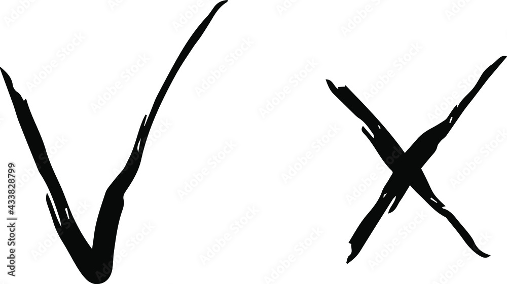 Fototapeta premium crosses and check marks isolated vector sketches. Yes no icons hand drawing black outline