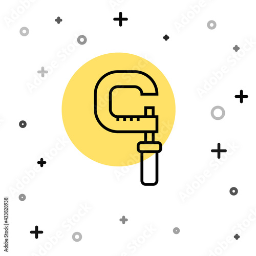 Black line Micrometer icon isolated on white background. Measuring engineer tool. Universal device designed to measure linear dimensions. Random dynamic shapes. Vector